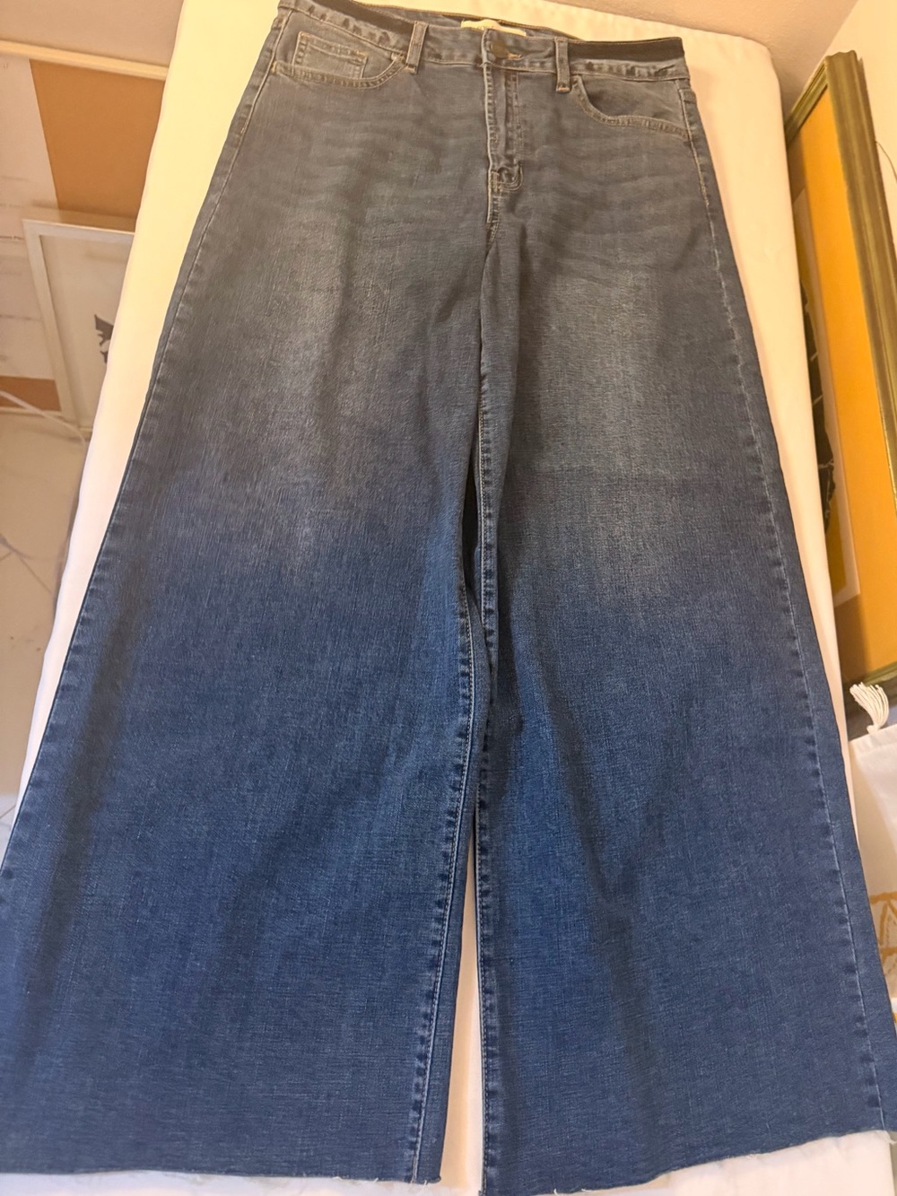 Indigo Six Wide Leg Jeans 30/10 NWOT Raw Hem Stretch